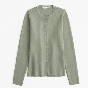 Abercrombie & Fitch Slim Ribbed Cardigan Olive Green - XS